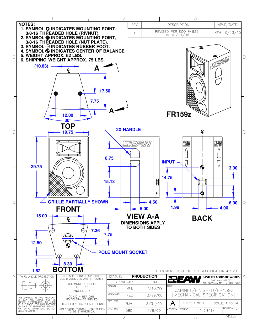 EAW FR159z 2D dimensions View A-A 