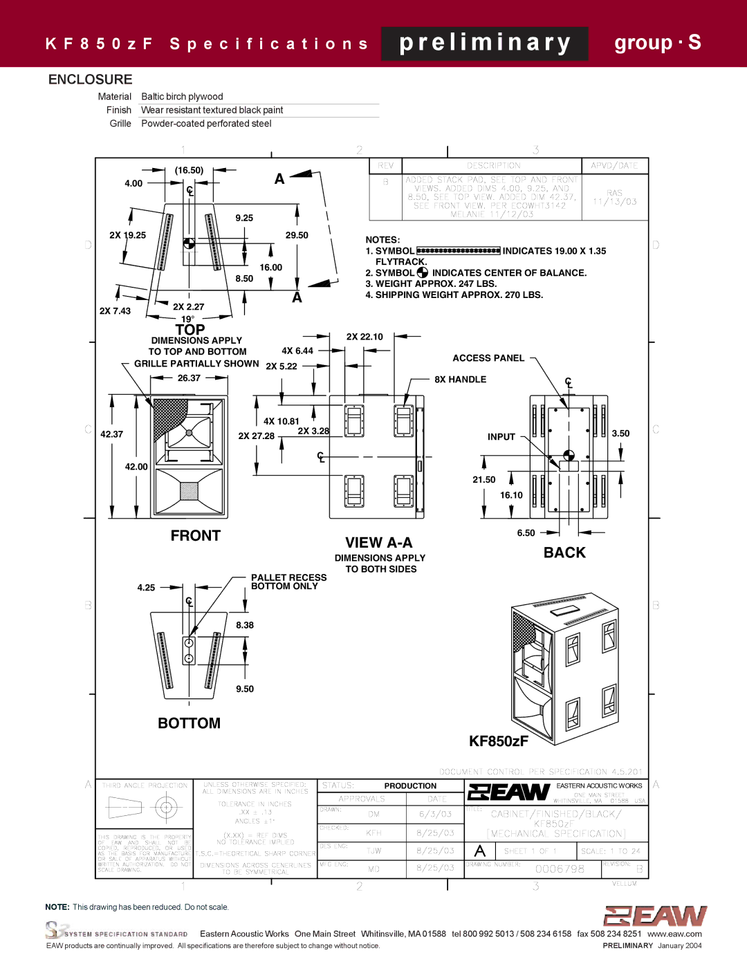 EAW KF850zF specifications Top, Enclosure 