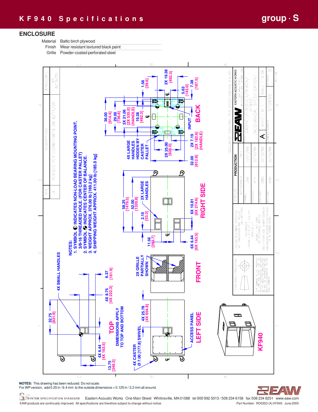 EAW KF940 specifications Back, Enclosure 