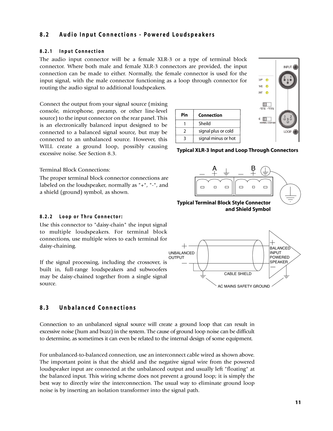 EAW Loudspeaker's owner manual N p u t C o n n e c t i o n, Typical XLR-3 Input and Loop Through Connectors 