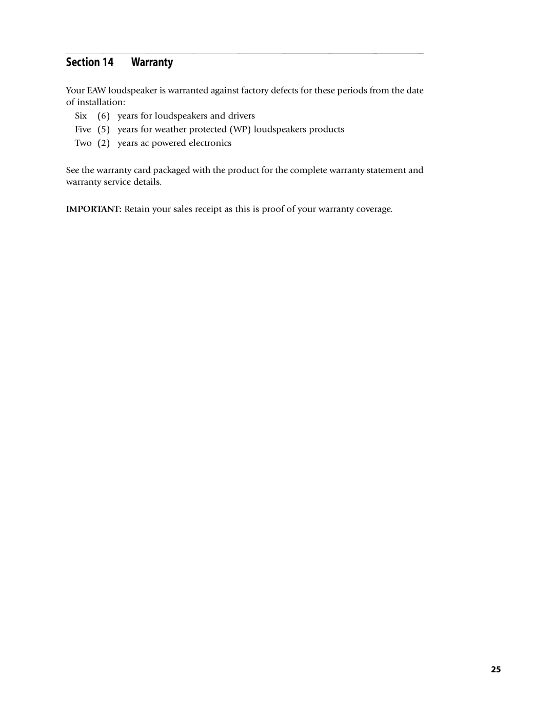 EAW Loudspeaker's owner manual Section 