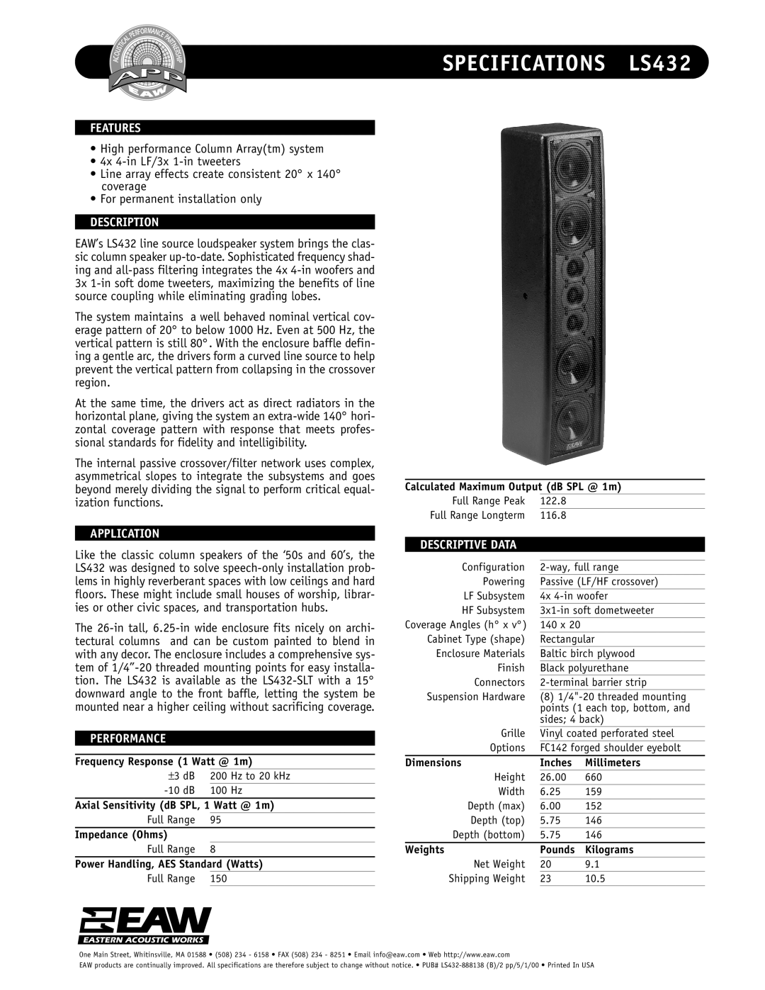 EAW specifications Specifications LS432 