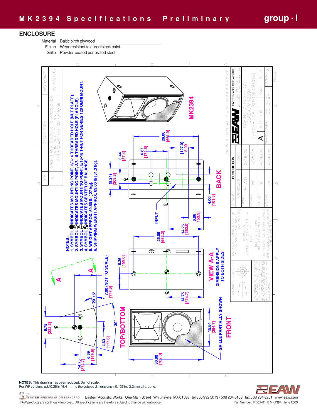 EAW MK2394 specifications Enclosure 