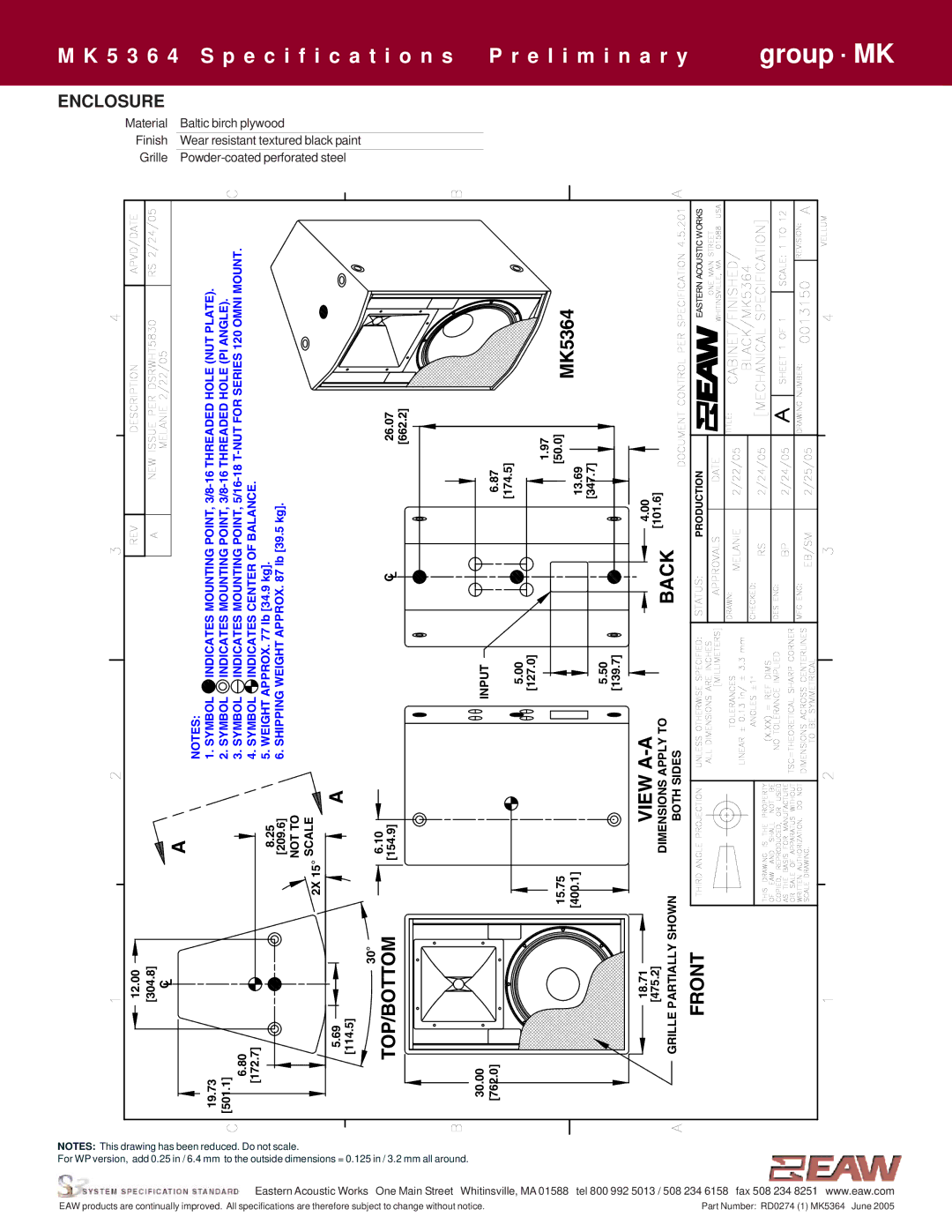 EAW MK5364 specifications Front, Enclosure 