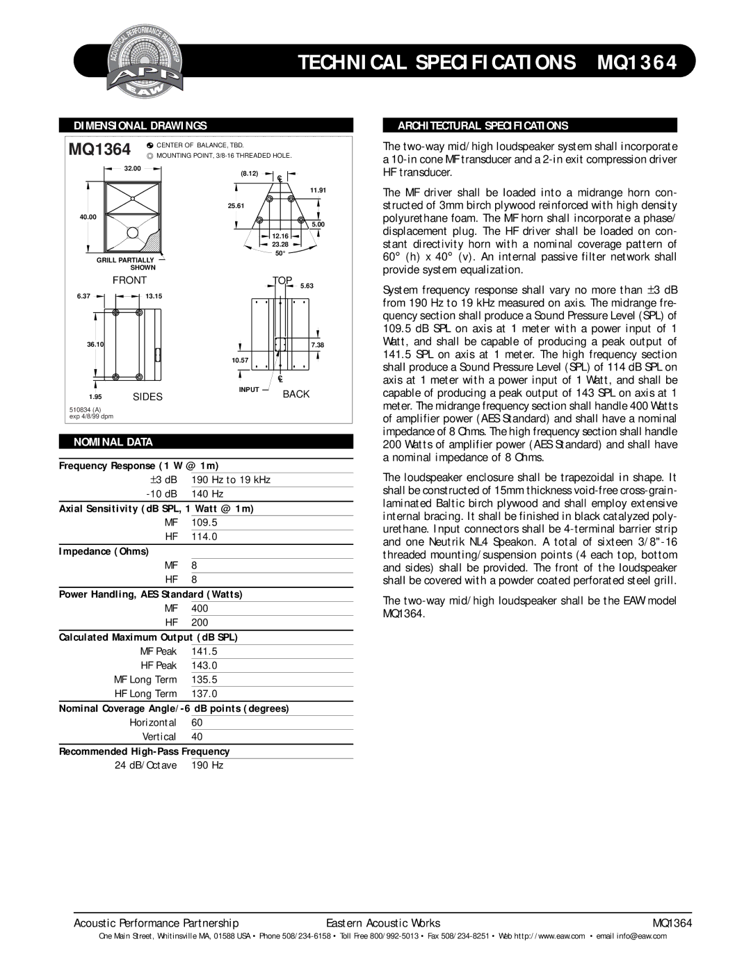 EAW MQ1364 technical specifications 