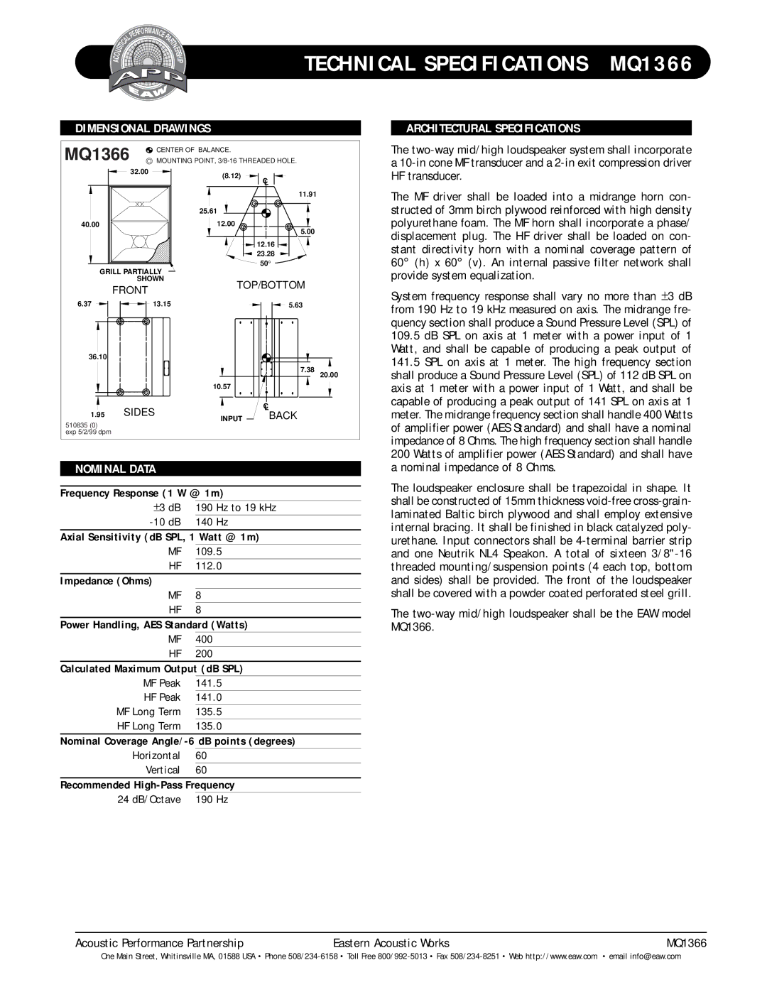 EAW MQ1366 technical specifications 