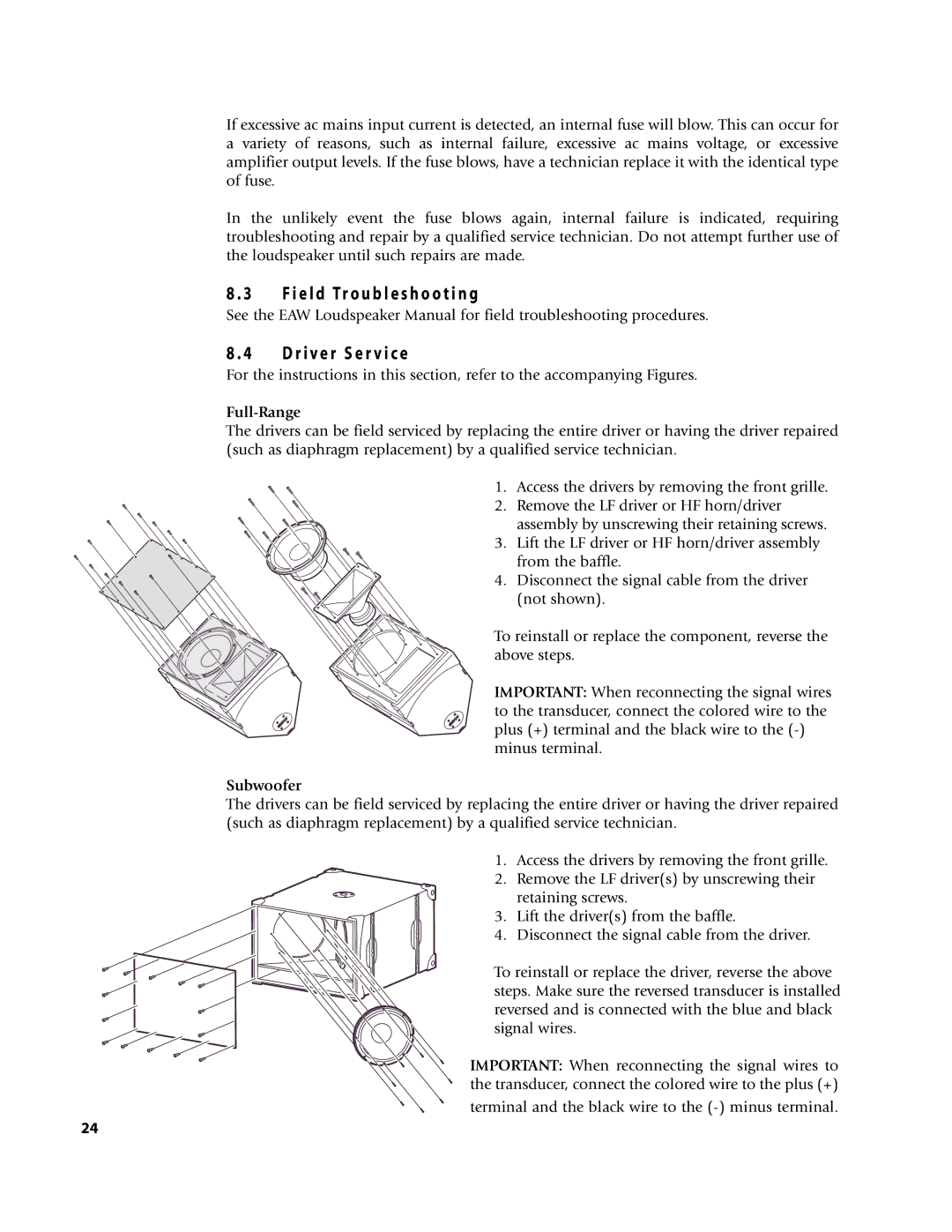 EAW NT29, NTS22, NT56, NT26, NT59 owner manual I e l d Tr o u b l e s h o o t i n g, Full-Range 