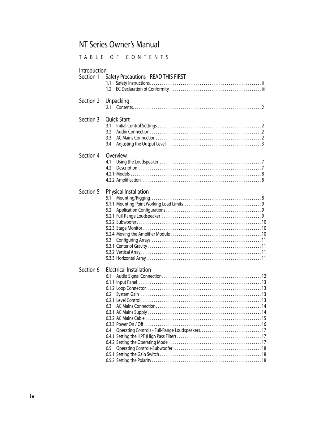 EAW NT59, NTS22, NT56, NT26, NT29 owner manual Unpacking 