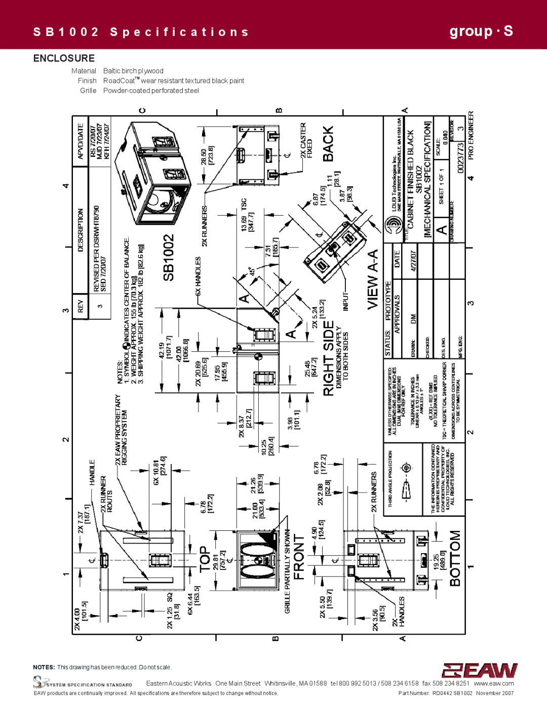 EAW SB1002 specifications Enclosure 