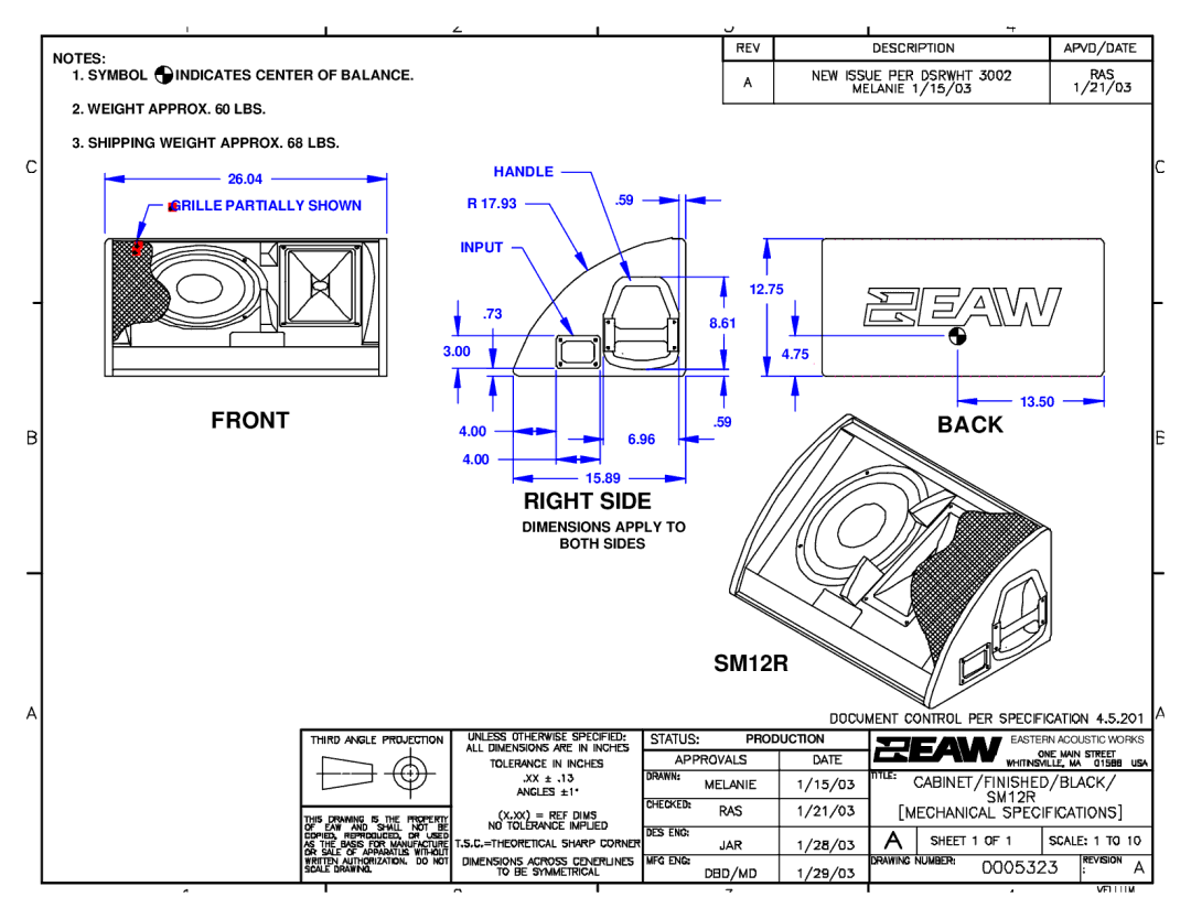 EAW SM12R 2D dimensions Front 