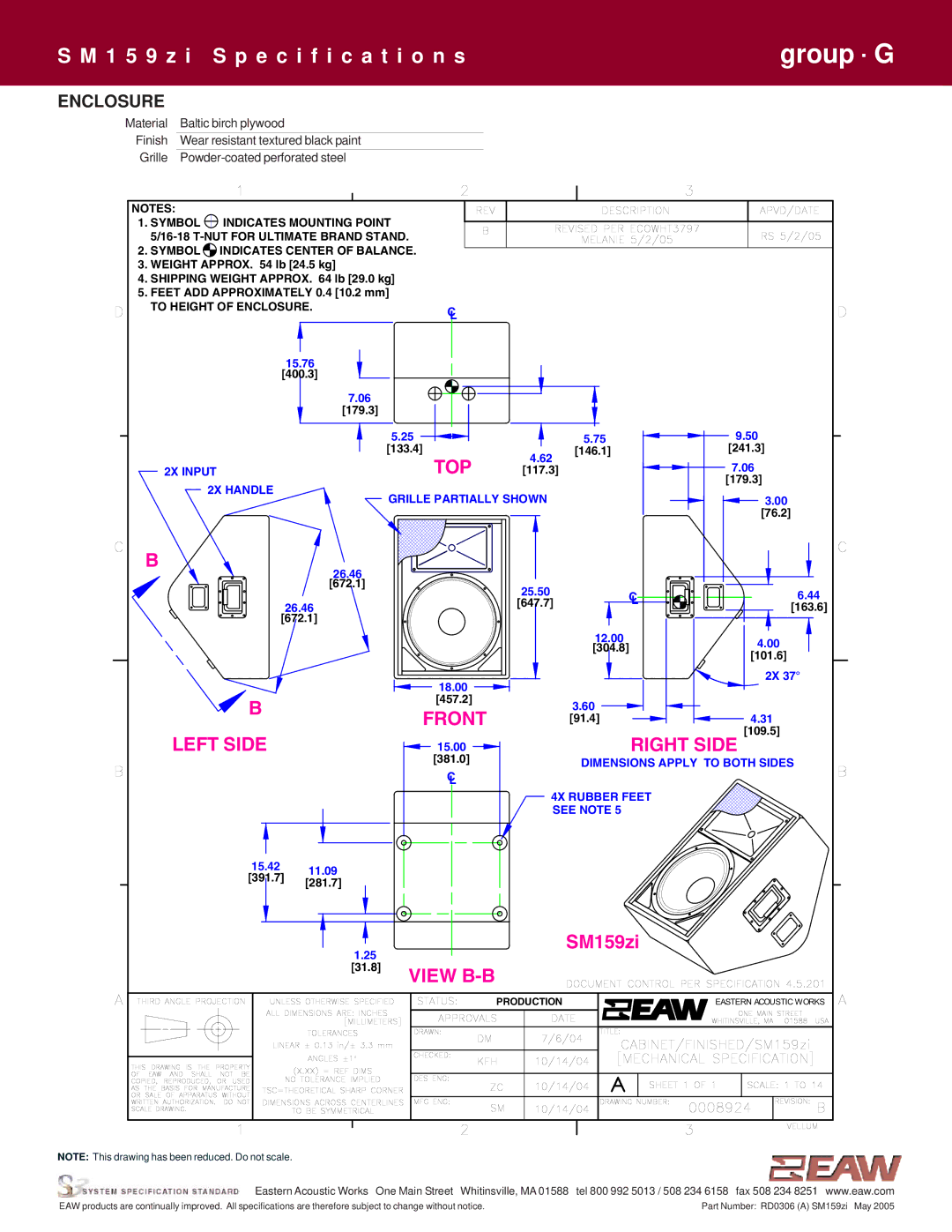 EAW SM159zi specifications Top, Enclosure 