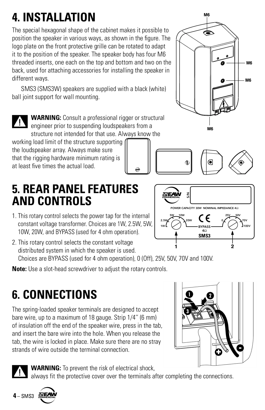 EAW SMS3 instruction manual Installation, Connections 