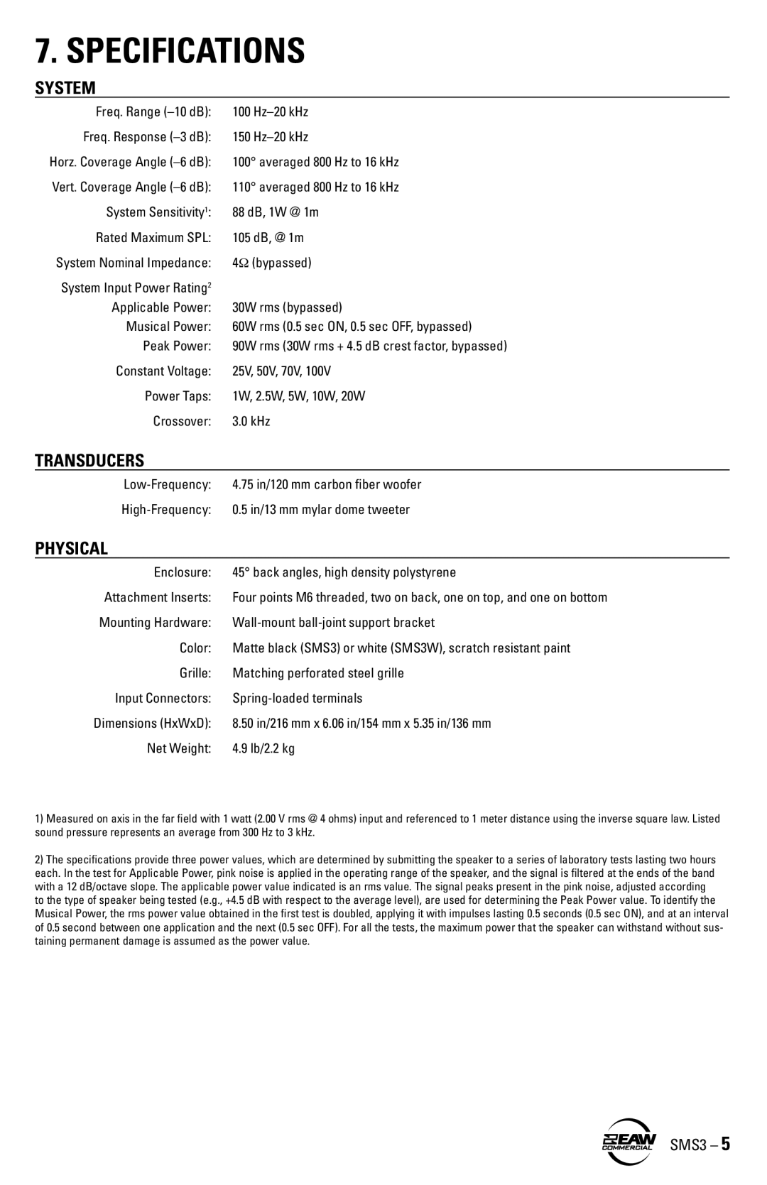 EAW SMS3 instruction manual Specifications, System 