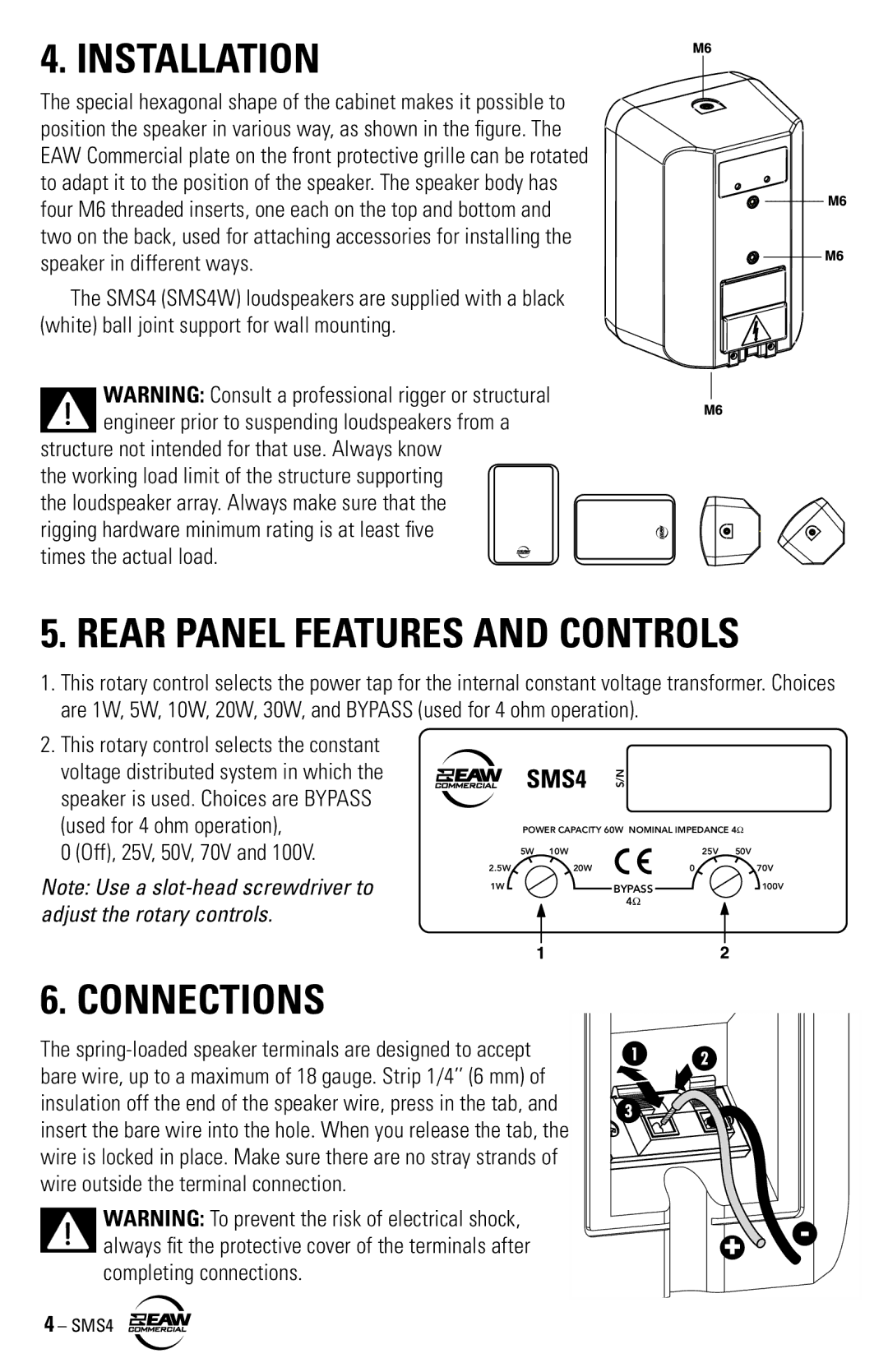 EAW SMS4 instruction manual Installation, Connections 