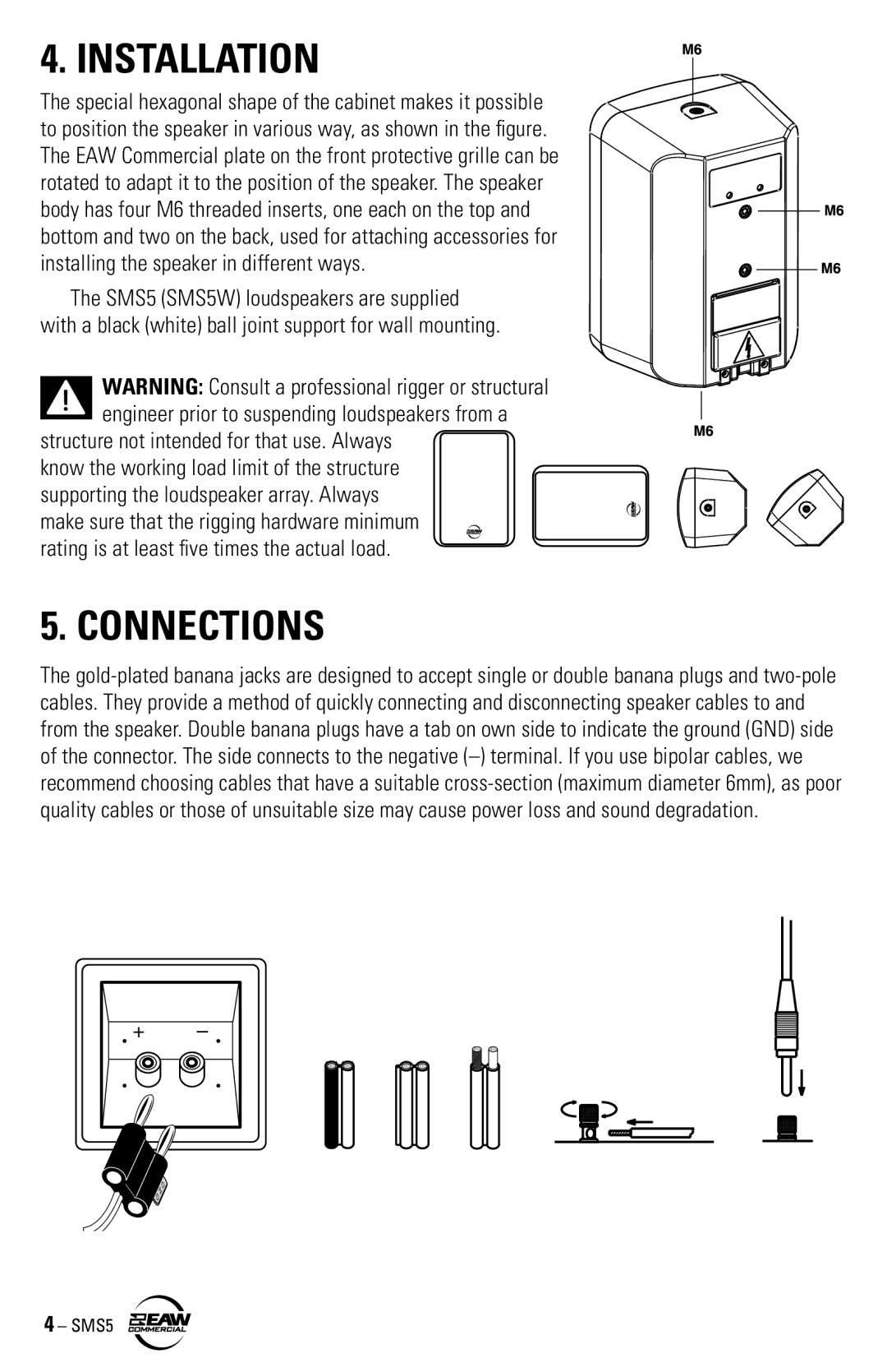 EAW SMS5 instruction manual Installation, Connections 