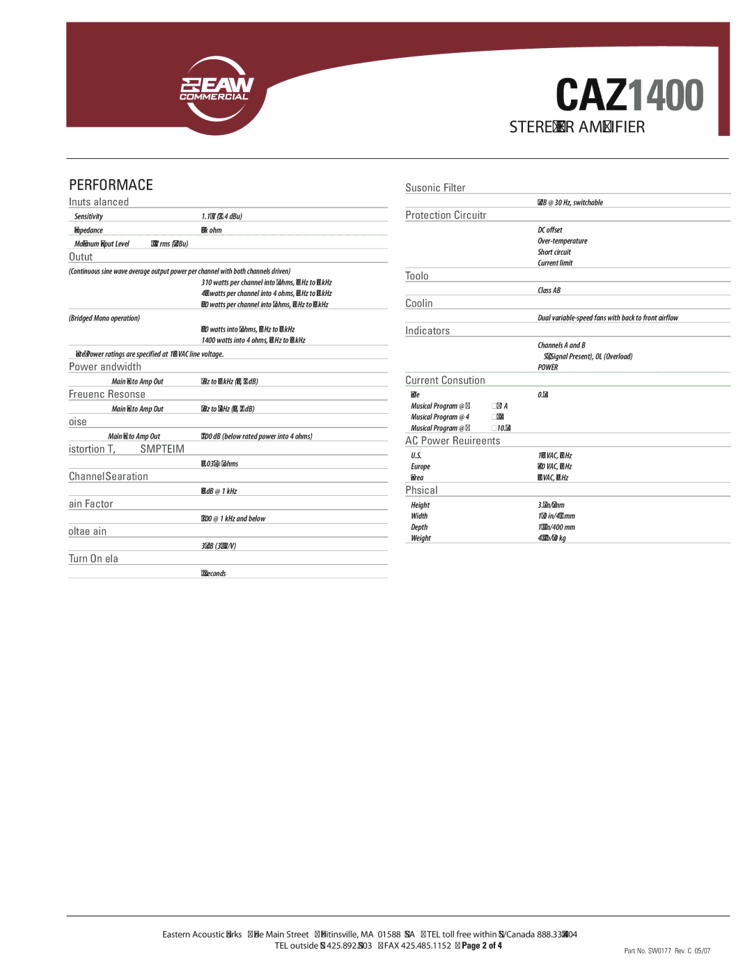 EAW SW0177 warranty Performance, Output 