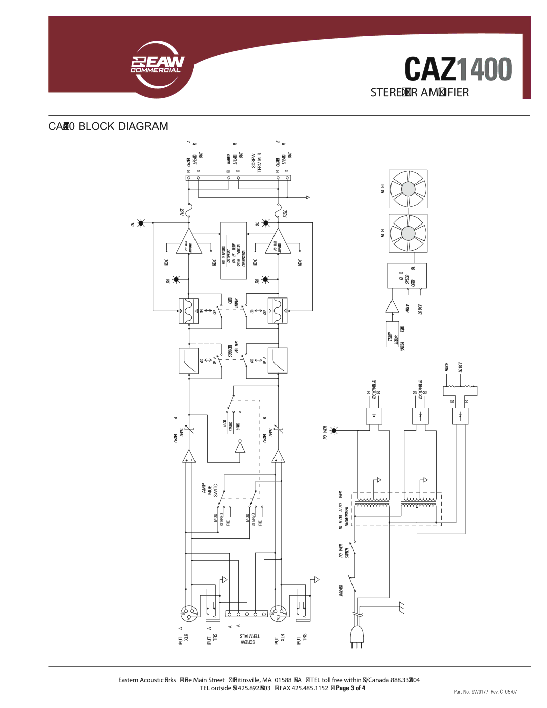 EAW SW0177 warranty Stereo Power Amplifier 