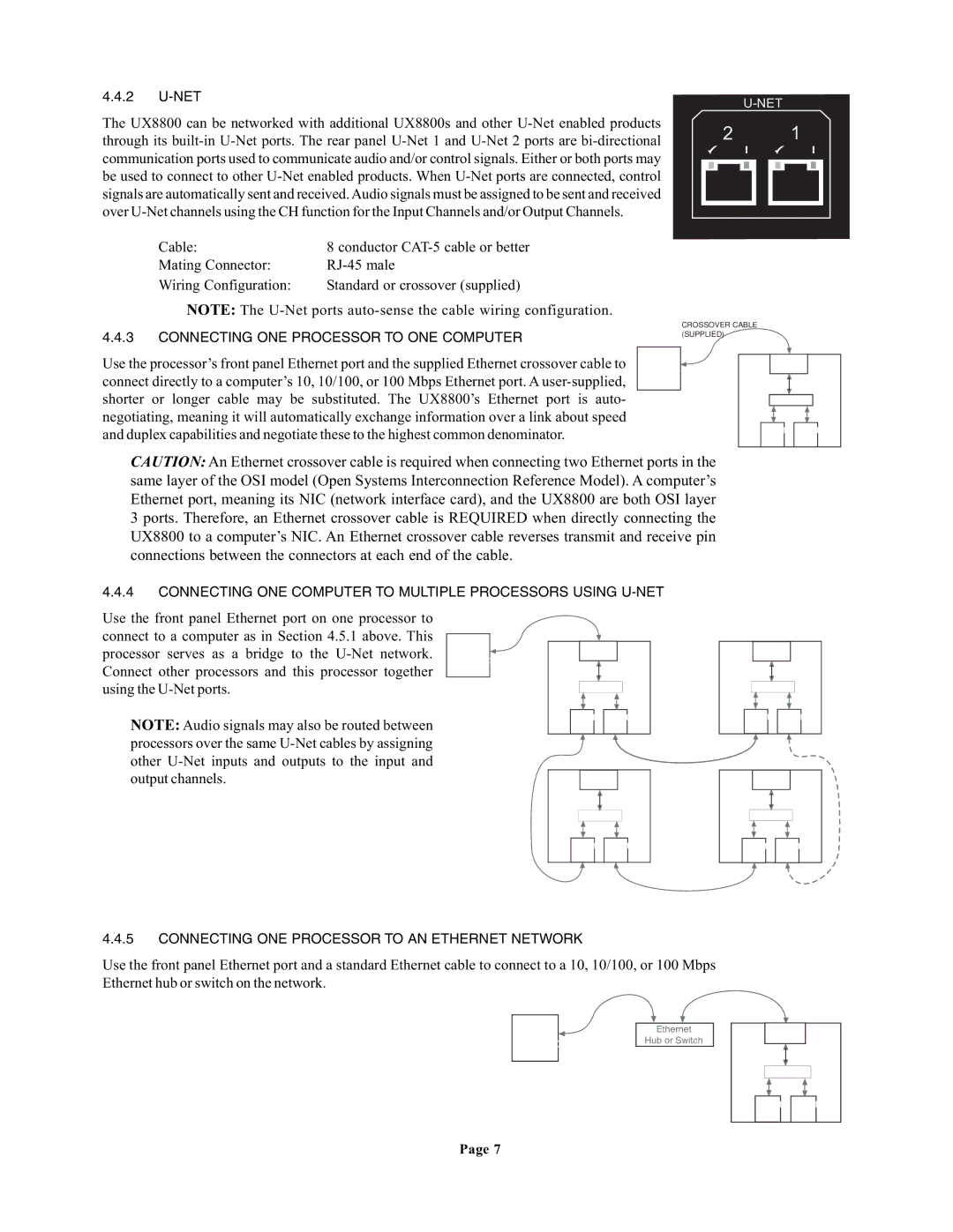 EAW UX8800 Connecting ONE Processor to ONE Computer, Connecting ONE Computer to Multiple Processors Using U-NET 