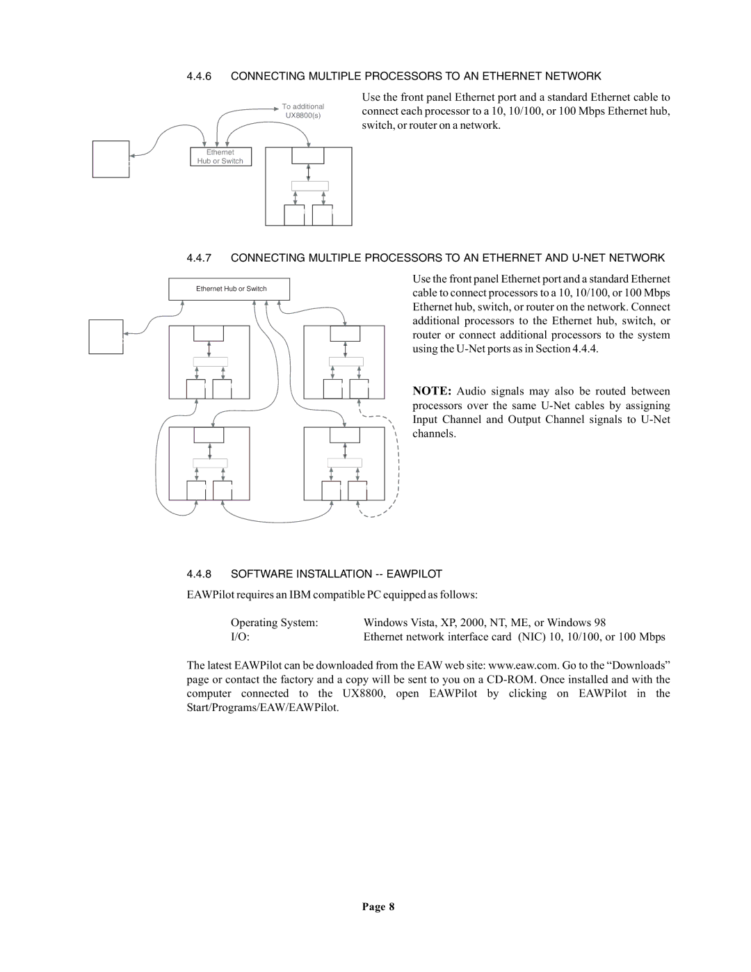 EAW UX8800 owner manual Connecting Multiple Processors to AN Ethernet Network 