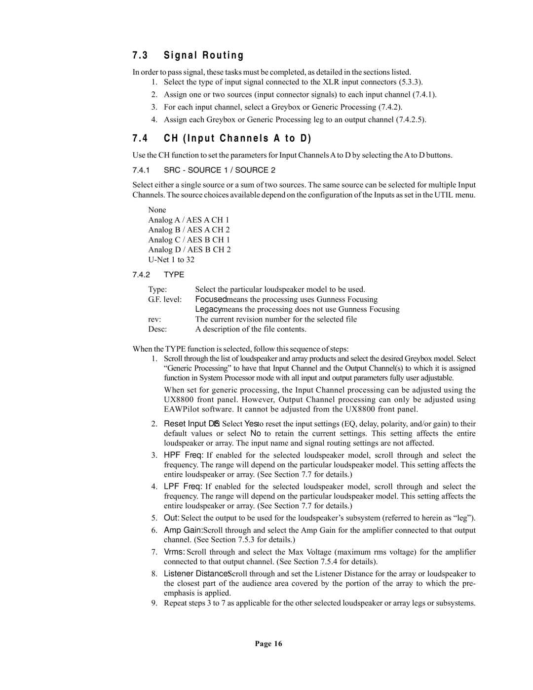 EAW UX8800 owner manual Type 