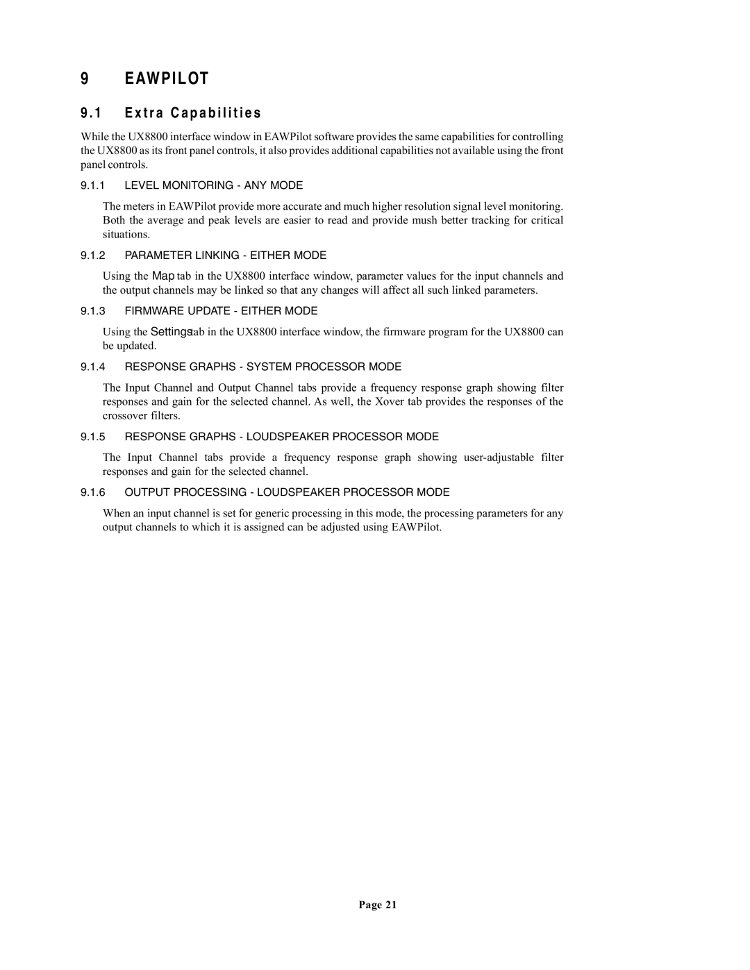 EAW UX8800 owner manual Eawpilot, Extra Capabilities 