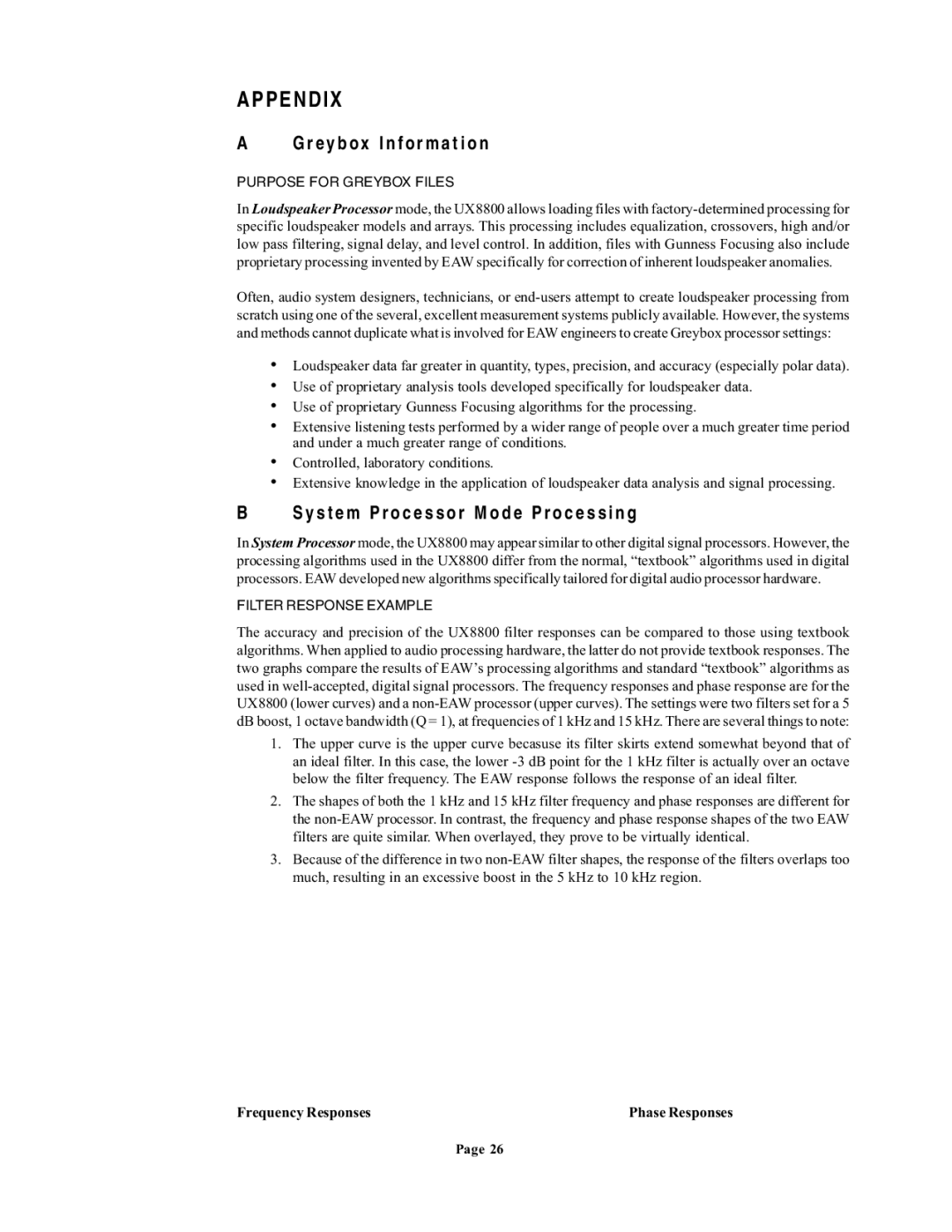 EAW UX8800 owner manual Appendix, Greybox Information, System Processor Mode Processing, Purpose for Greybox Files 