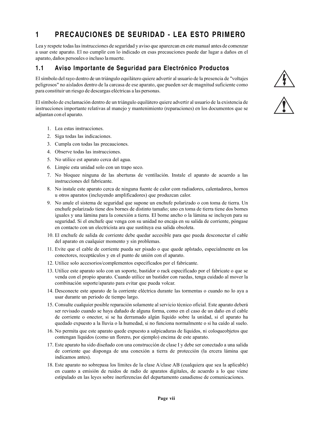 EAW UX8800 owner manual Precauciones DE Seuridad LEA Esto Primero, Aviso Importante de Seguridad para Electrónico Productos 