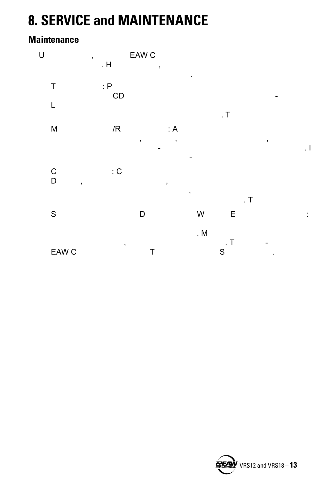EAW VRS12 VRS18 instruction manual Service and Maintenance 