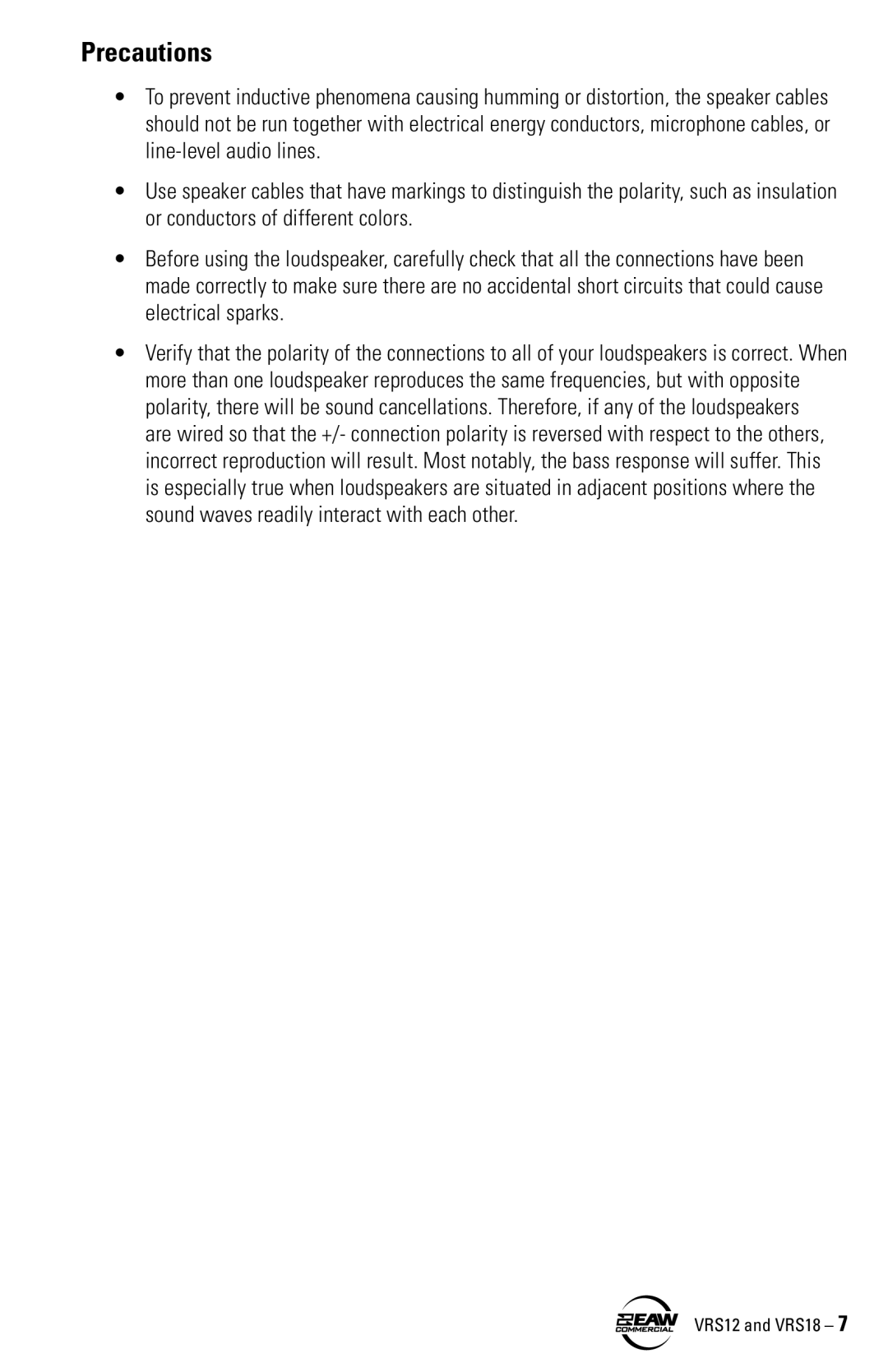 EAW VRS12 VRS18 instruction manual Precautions 