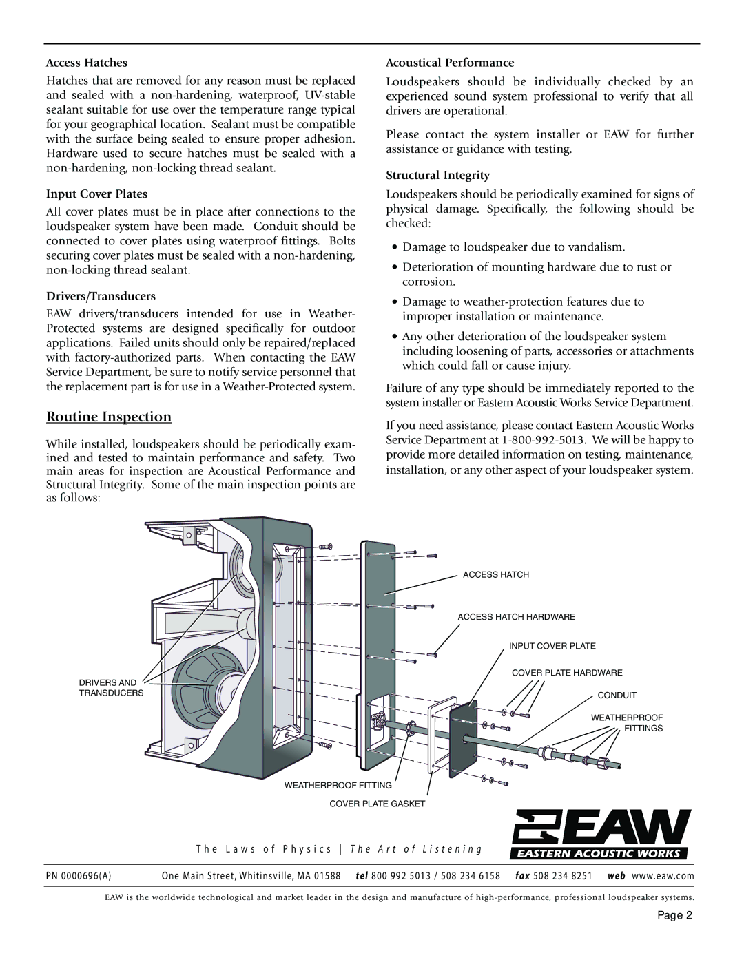 EAW Weather-Protected Loudspeaker System warranty Routine Inspection 