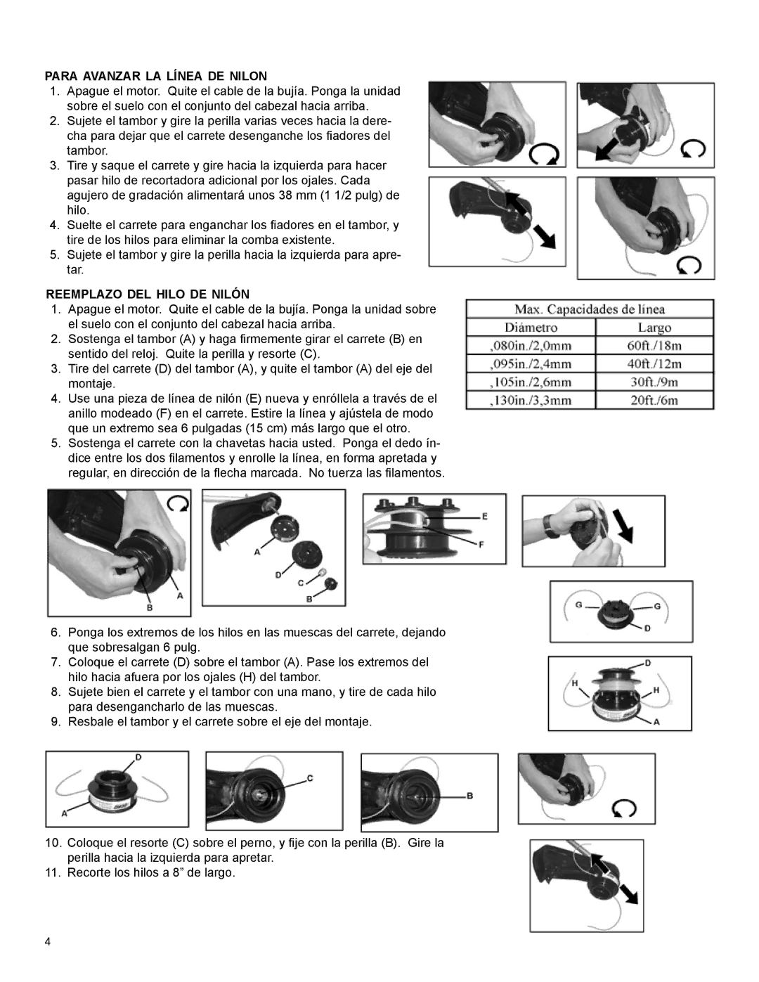 Echo 21560065 manual Para avanzar la línea de nilon, Reemplazo del hilo de nilón 