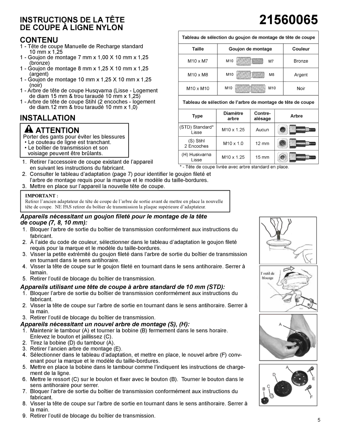 Echo 21560065 manual Instructions DE LA Tête DE Coupe À Ligne Nylon Contenu 