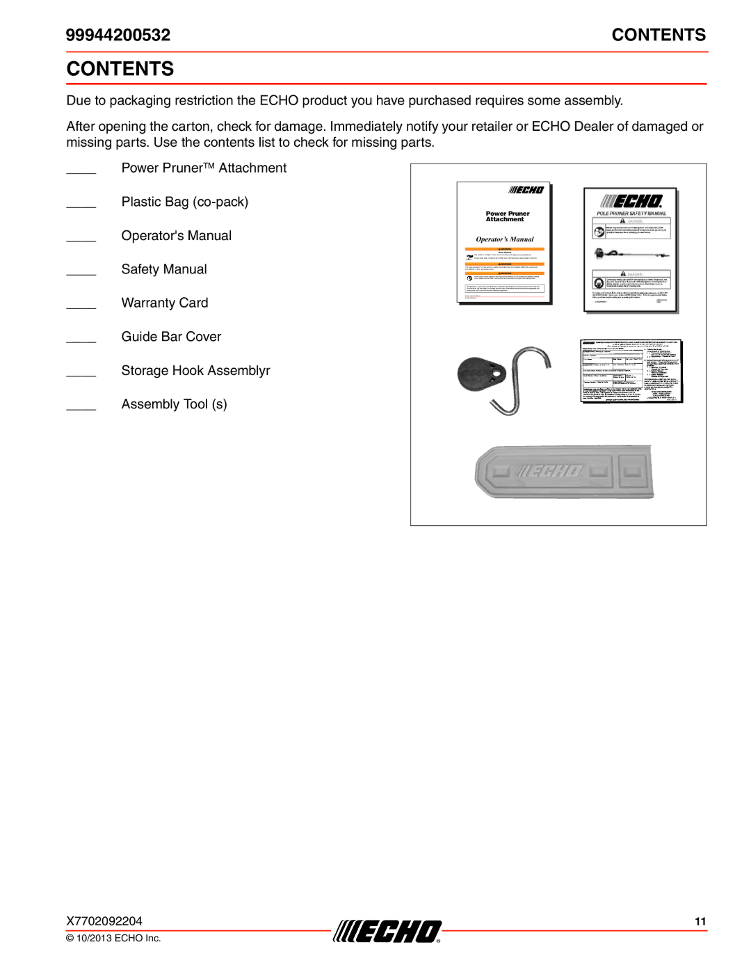 Echo 210SB, 231, SRM-2100SB, 260SB, PAS-2100, 225VPB, 211SB, 230, 265, 2601, 2400SB, 225SB, 261SB, 280, 266 Contents 