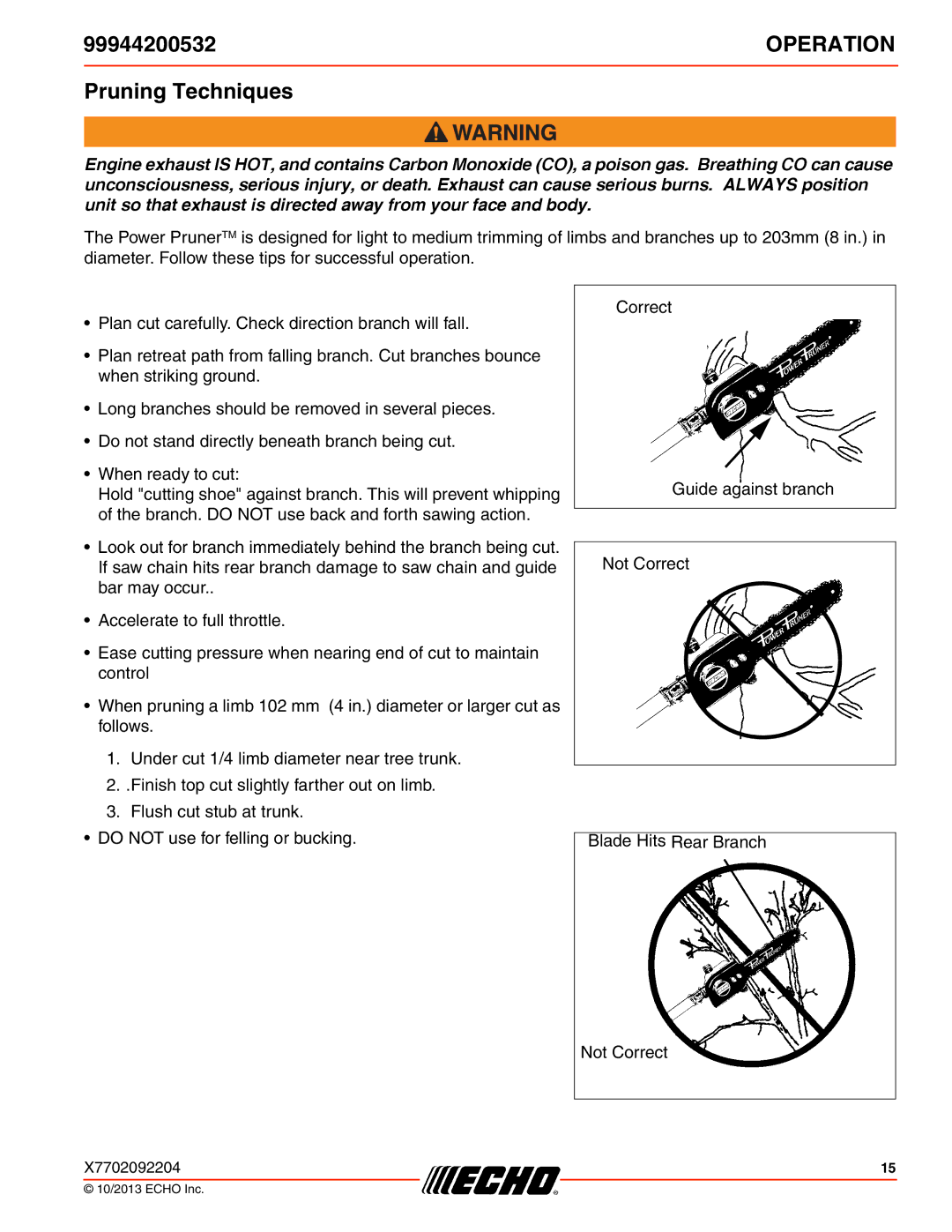 Echo 2601, 231, SRM-2100SB, 260SB, PAS-2100, 225VPB, 211SB, 210SB, 230, 265, 2400SB, 225SB, 261SB, 280 Pruning Techniques 