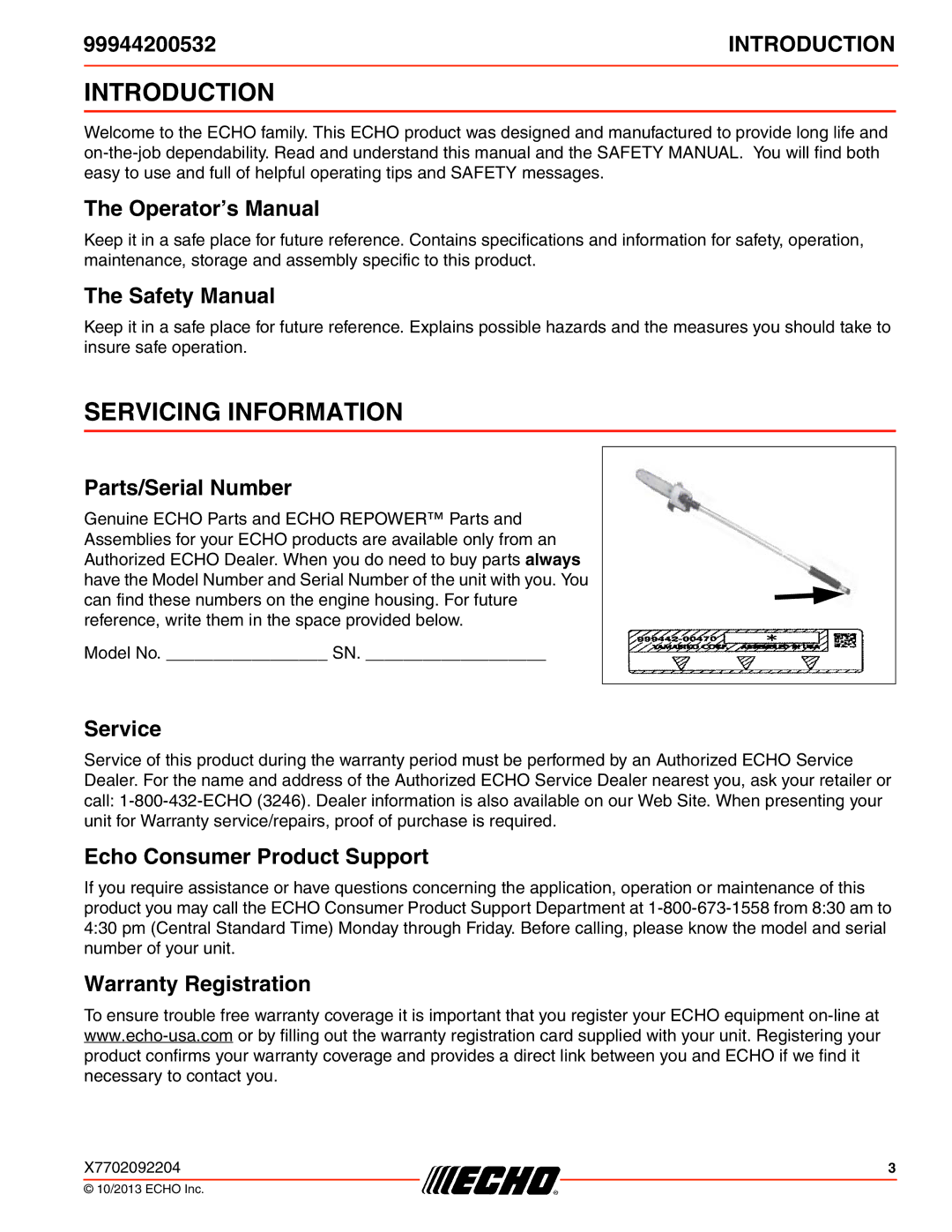 Echo SRM-2100SB, 261, 231, 2400, 260SB, PAS-2100, 225VPB, 211SB, 210SB, 230, 265, 2601 Introduction, Servicing Information 