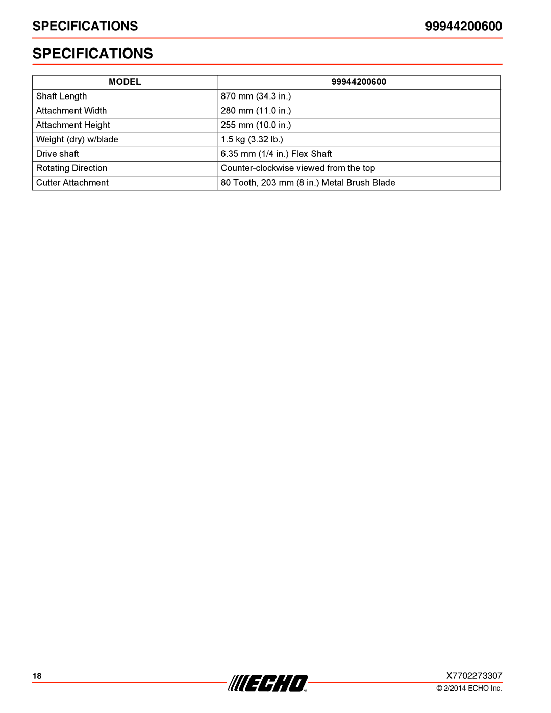 Echo 225SB, 231, SRM-2100SB, 260SB, PAS-2100, 225VPB, 211SB, 210SB, 230, 265, 2601, 2400SB, 261SB Specifications, Model 