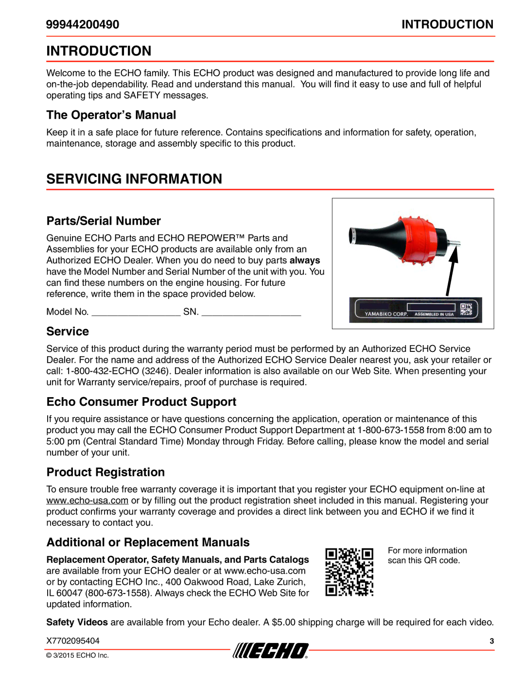 Echo SRM-2100SB, 261, 231, 2400, 260SB, PAS-2100, 225VPB, 211SB, 210SB, 230, 265, 2601 Introduction, Servicing Information 