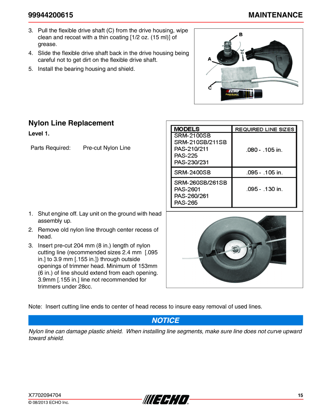 Echo 2601, 231, SRM-2100SB, 260SB, PAS-2100, 225VPB, 211SB, 210SB, 230, 265, 2400SB, 225SB, 261SB Nylon Line Replacement 