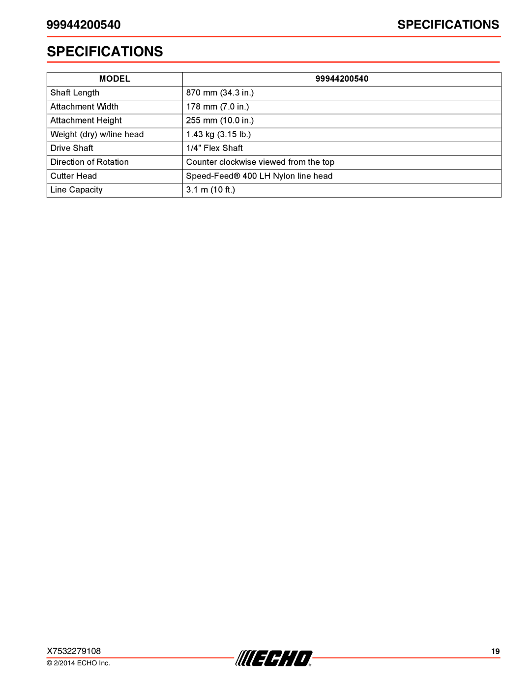 Echo 261SB, 231, SRM-2100SB, 260SB, PAS-2100, 225VPB, 211SB, 210SB, 230, 265, 2601, 2400SB, 225SB Specifications, Model 