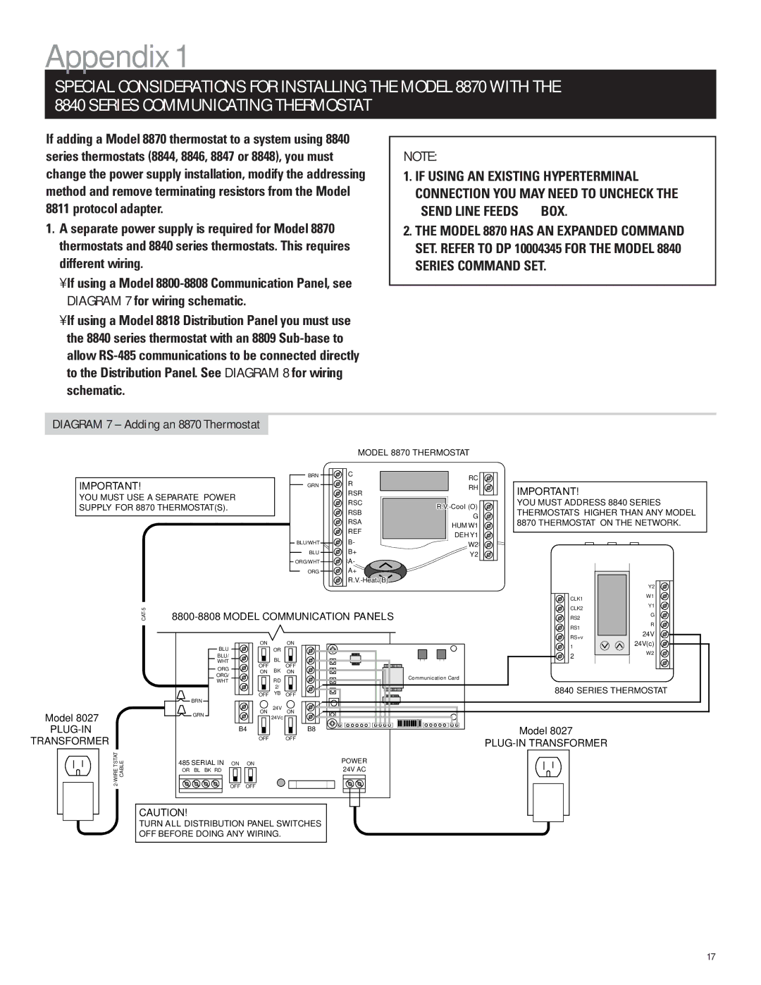 Echo installation manual Appendix, Diagram 7 Adding an 8870 Thermostat 