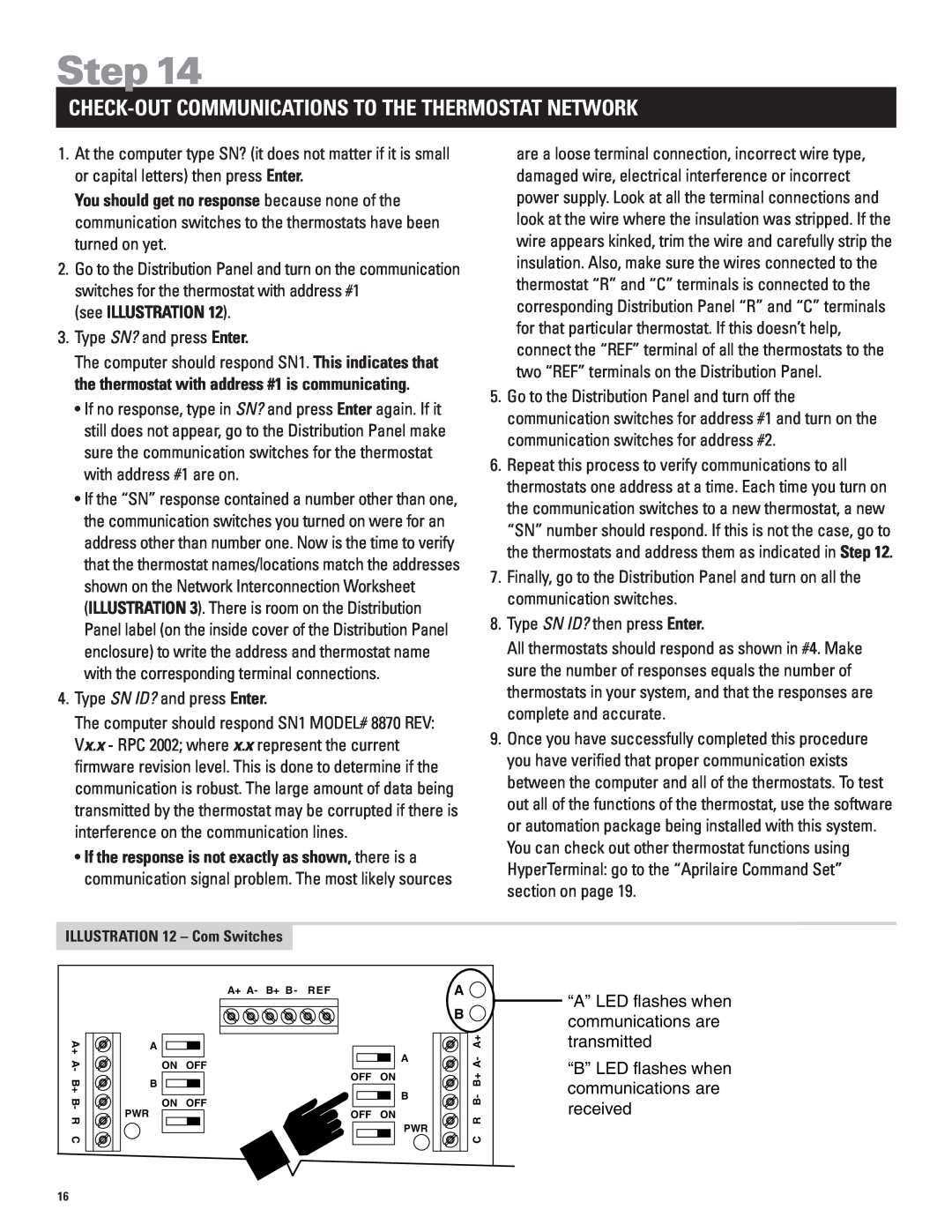 Echo 8870 installation manual Check-Out Communications To The Thermostat Network, Step, see ILLUSTRATION 