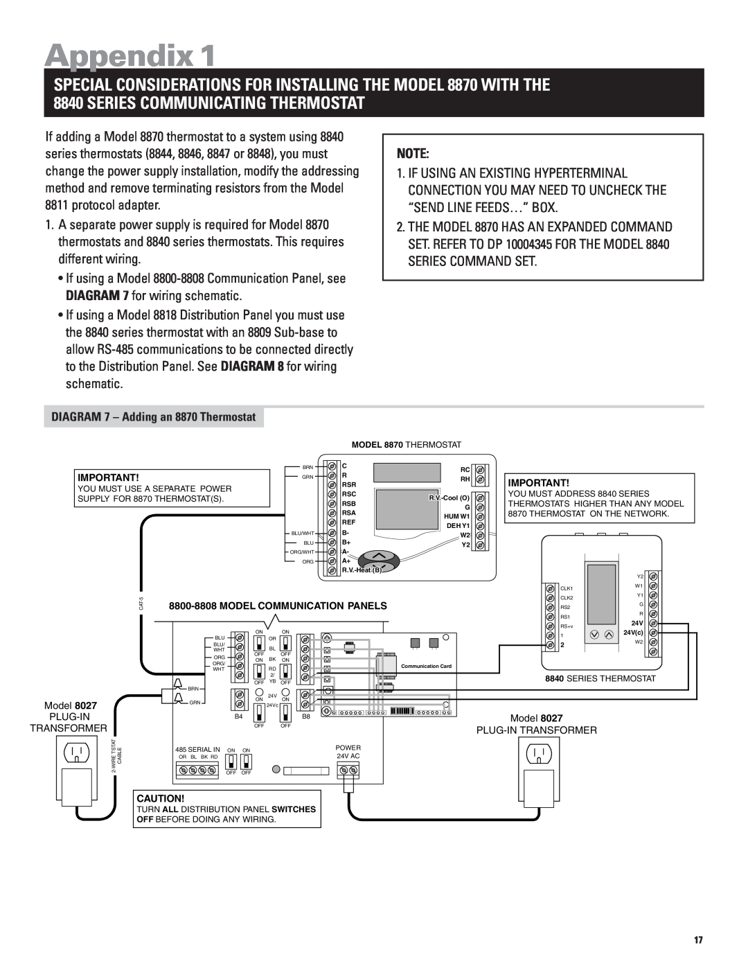 Echo installation manual Appendix, DIAGRAM 7 - Adding an 8870 Thermostat 