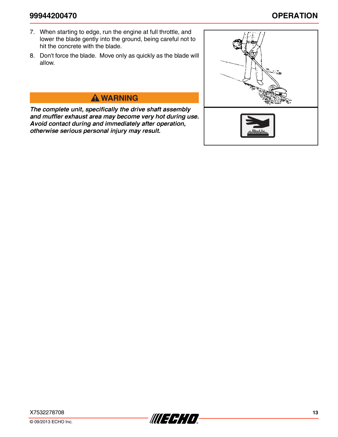 Echo 99944200470 specifications Operation 