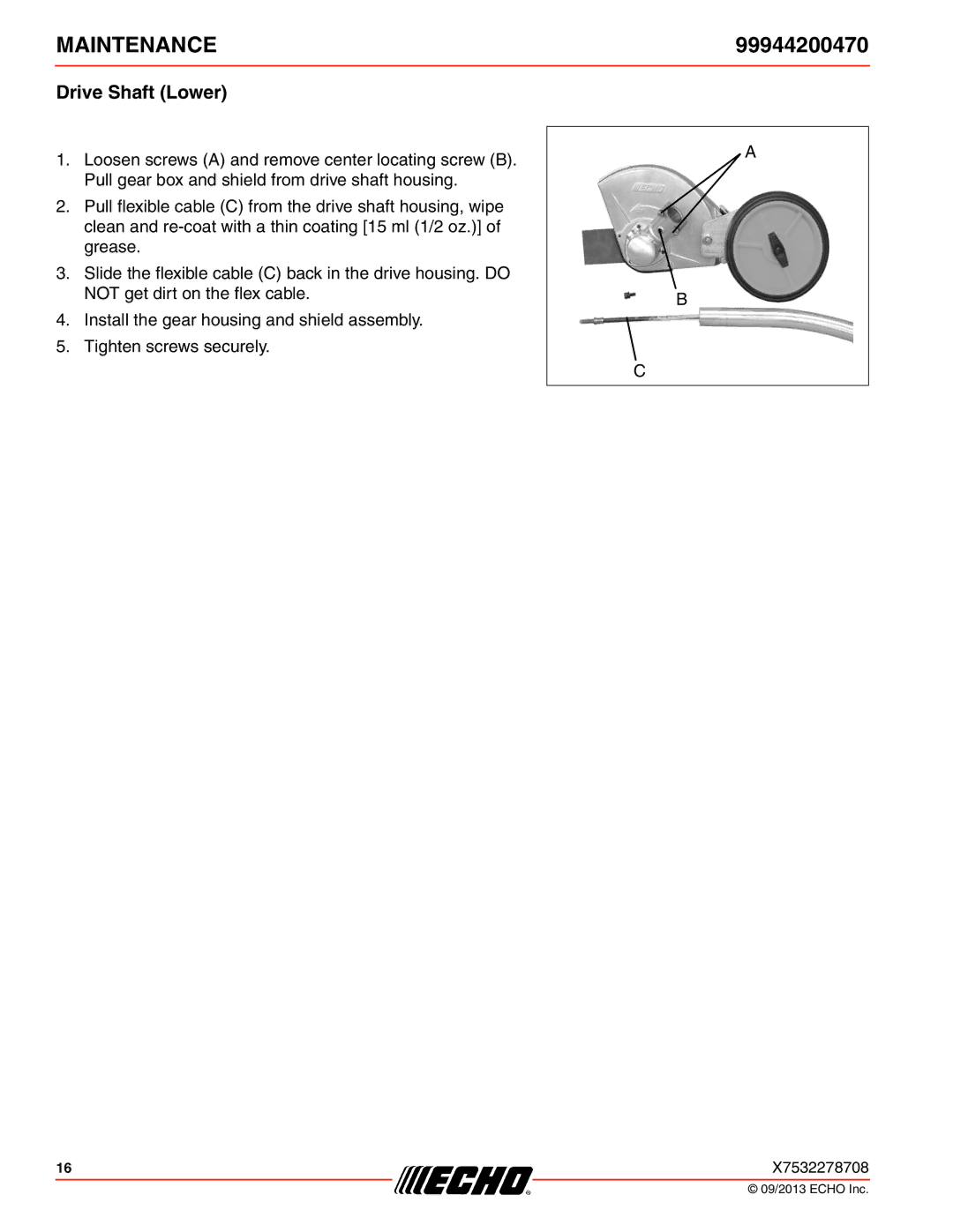 Echo 99944200470 specifications Drive Shaft Lower 