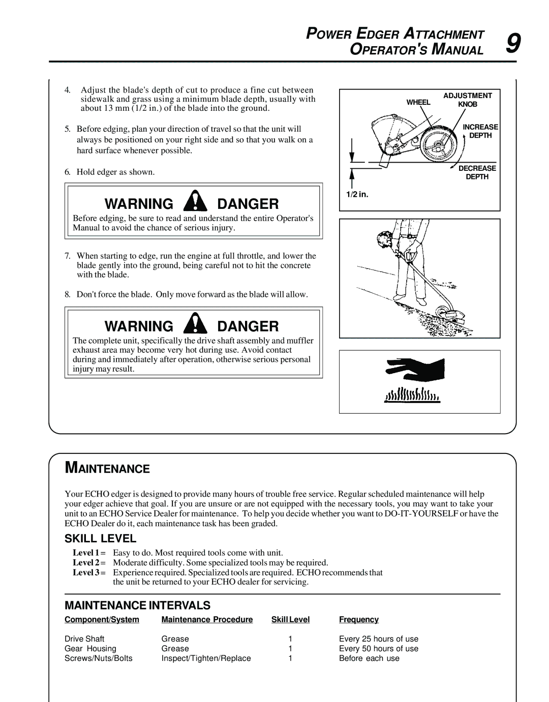 Echo 99944200470 manual Skill Level, Maintenance Intervals 