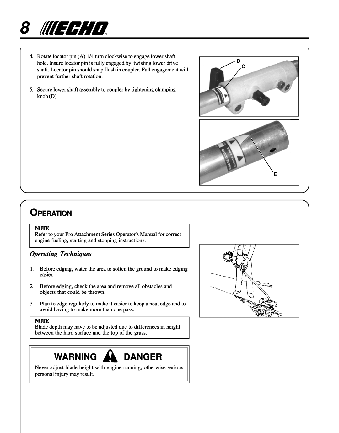 Echo 99944200470 manual Warning Danger, Operation, Operating Techniques 