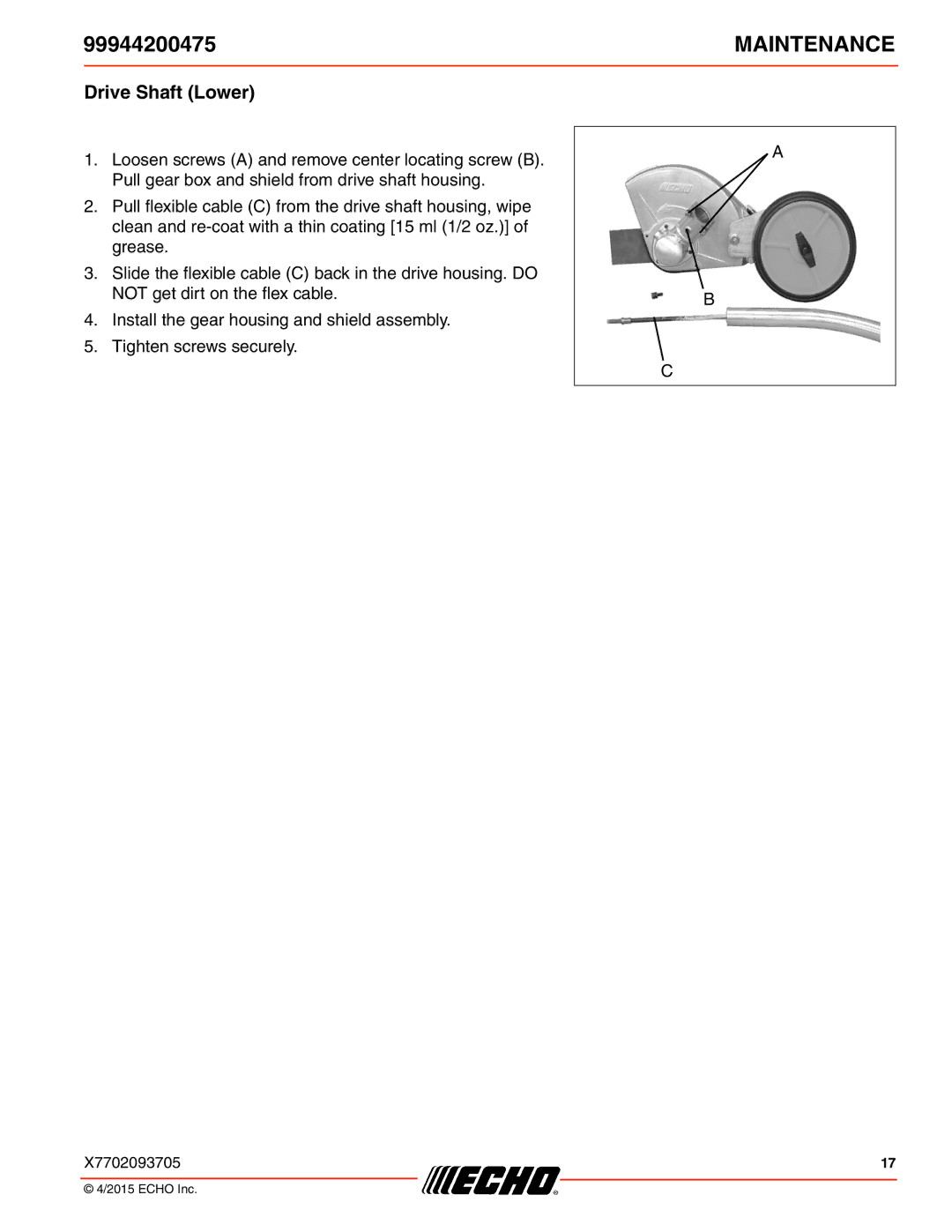 Echo 99944200475 specifications Drive Shaft Lower 