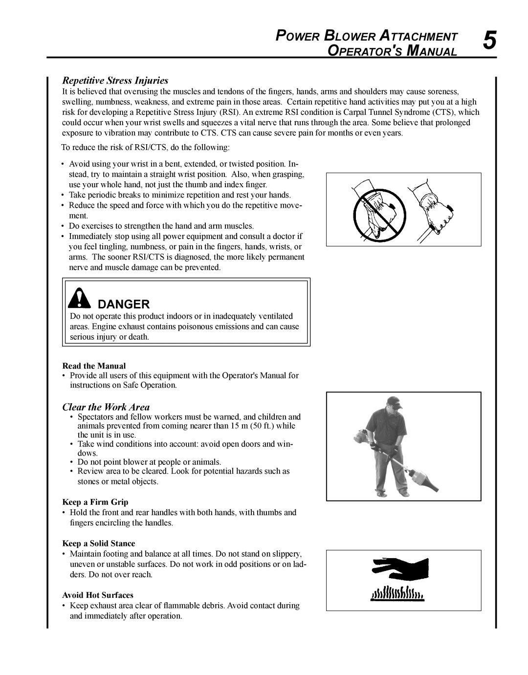 Echo 99944200490 manual Repetitive Stress Injuries, Clear the Work Area 