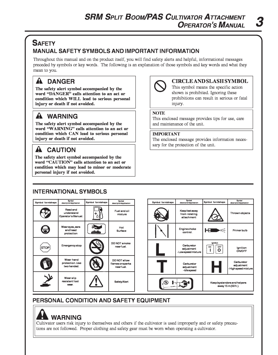 Echo 99944200513 Danger, Operator S Manual, Safety Manual Safety Symbols And Important Information, International Symbols 