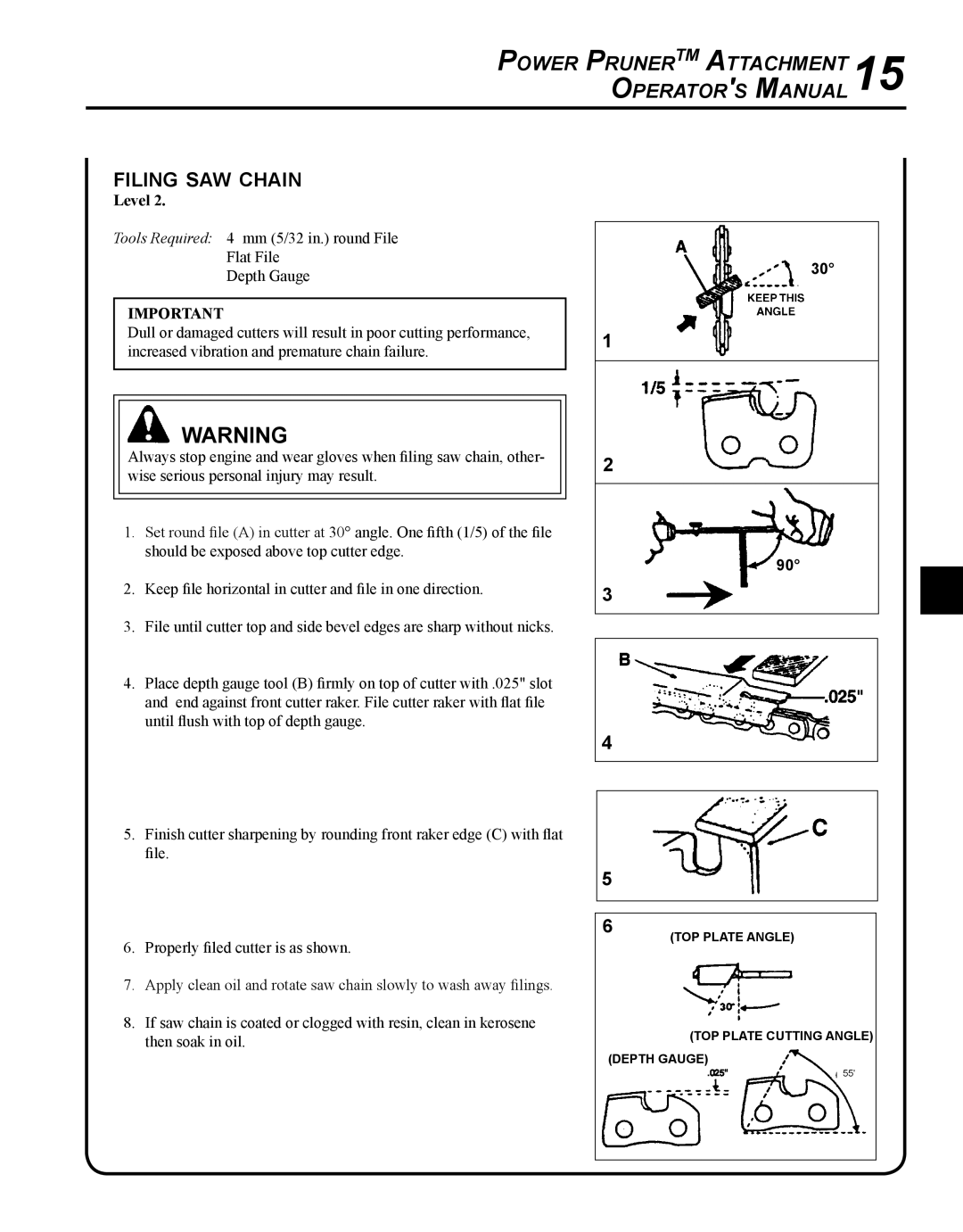 Echo 99944200532 manual Filing saw chain 